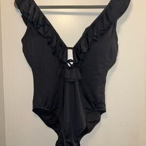 Michael Kors Black Ruffled One-Piece Swimsuit